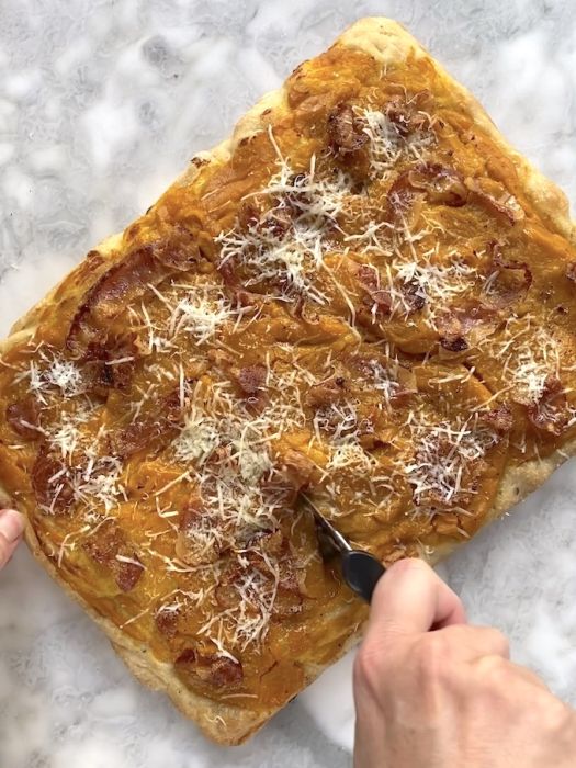 focaccia con zucca e guanciale